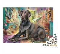 Puzzle di Labrador Retriever da 1000 Pezzi Carta Riciclata Labrador Nero a Riposo Spazio Interno Accogliente per Adulti Attività Domestica Divertente Stimolante Decorazione Parete Regalo 52x38cm