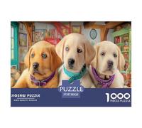 Puzzle di Labrador Retriever da 1000 Pezzi Carta Riciclata Tre Cuccioli Scenario Interno Caldo per Adulti e Bambini Gioco Impossibile Difficile Attività Familiare Stimolante 38x26cm