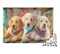 Puzzle di Labrador Retriever da 1000 Pezzi Carta Riciclata Tre Cuccioli Scenario Interno Caldo per Adulti Attività Domestica Divertente Stimolante Ottima Idea Regalo 70x50cm