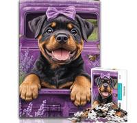 Puzzle di lavanda Rottweiler per adulti e adolescenti, puzzle da 1000 pezzi, giocattoli da gioco stimolanti, ogni pezzo è unico, gioco stimolante e divertente per tutta la famiglia, 38x26cm
