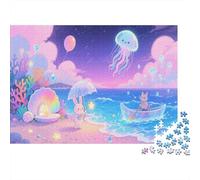 Puzzle di legno 1000 pezzi 75x50cm adatto per adulti e bambini oltre i 14 anni design sogno spiaggia con chalet di conchiglie ideale per decorazione interna