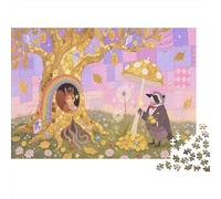 Puzzle di legno 1000 pezzi per adulti e bambini sopra i 14 anni con immagine di albero d'oro e procione dimensioni 75x50cm ideale per decorazione interna gioco di puzzle educativo e divertente