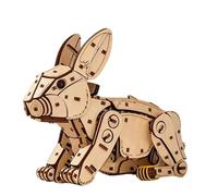 puzzle di legno 3D, Puzzle 3D di coniglio meccanico in legno con orecchie interattive che saltano a carica, regalo, giallo