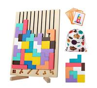 Puzzle di Legno 3D Tetris, Tetris Gioco per Bambini, Giochi Montessori, Giocattoli Educativi, Puzzle Legno di Intelligenza con 10 Carte e Borsa Portaoggetti, Regali per Bambini di 3, 4, 5 e 6 Anni