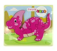 Puzzle di legno dinosauro Corythosaurus rosa e Spinosaurus viola