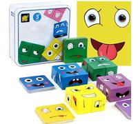 Puzzle Di Legno Matching Game Puzzle Giochi,Expression Puzzle Building Blocks,Espressioni In Legno Matching Block Puzzle,Genitore-Bambino Montessori Giocattoli Regali Di Natale Per Bambini(Quadrato)