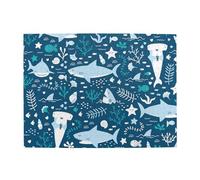 Puzzle di legno per adulti da 500 pezzi con squalo sorridente, animali marini, pesci, stelle marine e blu.