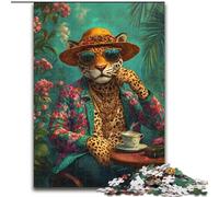 Puzzle di leopardo alla moda per adolescenti 1000 pezzi, giocattoli educativi per l'apprendimento, giochi per famiglie con poster abbinato e foglio di quiz (26x38cm)