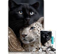 Puzzle di leopardo bianco e nero per adulti e adolescenti, giocattoli educativi per l'apprendimento, giochi per famiglie con poster abbinato e foglio di quiz (38x26cm)
