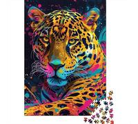 Puzzle di leopardo colorato psichedelico, sfida difficile, puzzle in cartone riciclato al 100% per adulti, adolescenti, regali di Halloween, 1000 pezzi (38x26 cm)