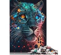 Puzzle di leopardo con occhiali, difficile, difficile, 100% cartone riciclato, per donne e uomini, regali di Natale, 1000 pezzi (75x50 cm)
