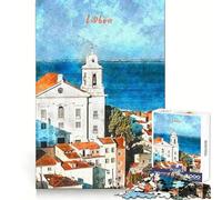 Puzzle di Lisbona ad acquerello per ragazzi, 1000 pezzi, esercizio cognitivo, svago e piacere, bordi non taglienti, regalo di Natale artistico (38x26cm)
