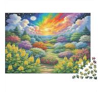 Puzzle di Lonicera 1000 pezzi Percorso con fiori sotto il sole, la luna e l'arcobaleno per adulti e bambini - Regalo divertente & Attività in casa, Decorazione murale 70x50cm/1000 pezzi