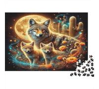 Puzzle di Lupi, 1000 Pezzi, Carta Riciclata, Lupo e Cuccioli vicino a Cactus sotto Cielo Luminoso dalla Luna, per Adulti, Regalo Divertente e Attività per la Casa, Ottima Idea Regalo, 52x38cm/1000pcs
