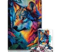 Puzzle di lupi acquerellati per adulti e adolescenti, aiuta il cervello a esercitare i giocattoli avvincenti per coltivare la pazienza, un'opera d'arte (38x26cm)