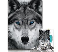 Puzzle di lupi in bianco e nero per adulti e adolescenti, aiuta il cervello a esercitare i giocattoli avvincenti per coltivare la pazienza, un'opera d'arte (38x26cm)