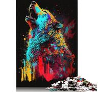Puzzle di lupo al neon, sfida difficile, puzzle in cartone riciclato al 100% per donne e uomini, regali di Halloween, 1000 pezzi (75x50 cm)