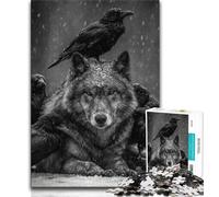 Puzzle di lupo e corvo in bianco e nero per adulti e adolescenti, aiuta il cervello a esercitare i giocattoli avvincenti per coltivare la pazienza, adatti alle coppie (38x26cm)