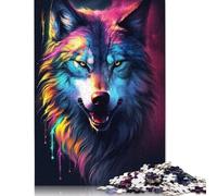Puzzle di lupo fantasy colorato, sfida difficile, puzzle in cartone riciclato al 100% per donne e uomini, regali di Natale, 1000 pezzi (75x50 cm)