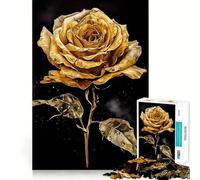 Puzzle di lusso con rosa dorata per adulti, 1000 pezzi, facile da assemblare, con memoria di forma, immagine rilassante, regalo artistico (50x75cm)