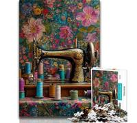 Puzzle di macchine da cucire antiche per adolescenti, 1000 puzzle, giocattoli educativi per l'apprendimento, giochi per famiglie con poster abbinato e foglio di quiz (75x50cm)