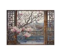Puzzle di magnolie primaverili per adulti, 500 pezzi, puzzle stampati in legno floreale rustico, decorazioni per finestre per l'intrattenimento domestico