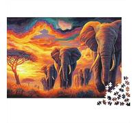 Puzzle di mandria di elefanti africani 1000 pezzi Puzzle di Tramonto sulla Savana Gioco di Puzzle in Famiglia Divertente e stimolante Cartone Riciclato 100% Decorazione Della Parete 70x50cm/1000 pezzi