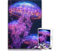 Puzzle di meduse luminose nel mare blu profondo, 1000 pezzi, gioco divertente per lo sviluppo cognitivo, regalo speciale per una celebrazione premurosa, dimensioni 38x26cm