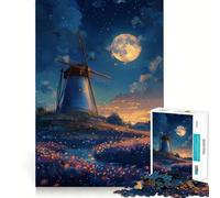 Puzzle di memoria con paesaggio anime e mulino a vento per adolescenti,1000 pezzi,componenti robusti e ben rifiniti,portatile e adatto ai viaggi (50x75cm)