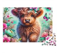 Puzzle di mucca Highlander con ritratto di mucca gioiosa,1000 pezzi,in cartone di alta qualità,antistress,attività di gruppo,regalo di festa adulti,famiglie,coppie,appassionati,38x26 cm/1000 pezzi
