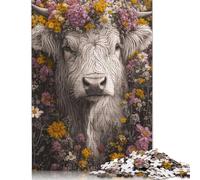 Puzzle di mucca tra i fiori, giocattolo di carta per sfida di relax, puzzle rettangolare per bambini o bambine, regali per la festa del papà, 1000 pezzi (26x38 cm)
