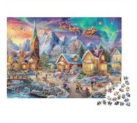 Puzzle di Natale Città 1000 pezzi Puzzle di Aurora Boreale e Slitta Gioco Stimolante Livello di Difficoltà Alto Cartone Riciclato 100% per Adulti 70x50cm/1000 pezzi