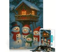Puzzle di Natale con casa sull'albero e pupazzo di neve per adolescenti, 1000 pezzi, rievoca, migliora, calma, relax, ritaglio chiaro, pezzo da collezione (38x26cm)