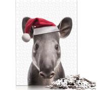 Puzzle di Natale con tapiro che indossa un cappello da Babbo Natale, puzzle rettangolare di carta ad incastro preciso per bambini o bambine, regali di Natale 1000 pezzi (75x50 cm)