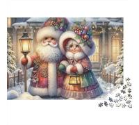 Puzzle di Natale da 1000 pezzi con Babbo Natale e la signora Claus con lanterna, per adulti, gioco educativo, bellissima decorazione, sfida ad alta difficoltà, compleanno, 70x50 cm