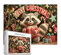 Puzzle di Natale Raccoon 1000 pezzi per adulti Natale stile cartone animato puzzle artistico colorato puzzle fai da te per la decorazione della casa regali puzzle famiglia perfetto per serate di gioco