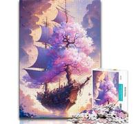 Puzzle di nave pirata con fiori di ciliegio per adolescenti 1000 pezzi per gioco educativo giocattolo decorazione unica per la casa e regali (26x38cm)
