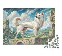 Puzzle di orchidee Inca peruviane per adulti e bambini: cane bianco su pietra in riva al mare, giochi educativi da 1000 pezzi per decorazioni murali, 38x26 cm/1000 pezzi