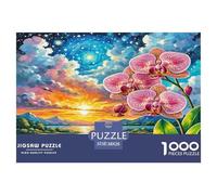 Puzzle di Orchidee Phalaenopsis, 1000 Pezzi, Carta Riciclata, Orchidee Rosa sopra Lago al Tramonto con Cielo Vivido, per Adulti, Gioco Educativo, Antistress, Sfida Molto Difficile, 38x26cm/1000pcs