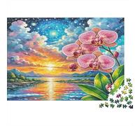 Puzzle di Orchidee Phalaenopsis, 1000 Pezzi, Orchidee Rosa sopra Lago al Tramonto con Cielo Vivido, Gioco Estremamente Difficile, Regalo Divertente, Attività per la Casa, Regalo, 52x38cm/1000pcs