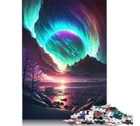 Puzzle di paesaggio con aurora stellare, 1000 pezzi, per adulti, puzzle in legno, gioco di sfida per l'esercizio mentale, regali di intrattenimento, attività per famiglie (38x26 cm)