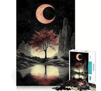 Puzzle di paesaggio giapponese con cielo notturno e luna rossa per ragazzi, 1000 pezzi, stimola la memoria, gioco da interno, assemblaggio di immagini, regalo per le vacanze (50x75cm)