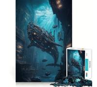 Puzzle di paesaggio sottomarino con balena e nave,1000 pezzi,gioco di concentrazione mentale,tagli di precisione,bordi lisci,gioco significativo per costruire connessioni (50x75cm)