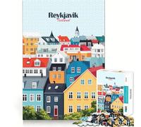 Puzzle di paesaggio urbano di Reykjavik da 1000 pezzi per ragazzi, gioco di logica, divertimento e svago, taglio liscio, regalo speciale (38x52cm)