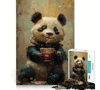 Puzzle di Panda che beve caffè per ragazzi, 1000 pezzi, stimola la memoria, gioco da interno, immagine da assemblare, regalo per le vacanze (38x52cm)
