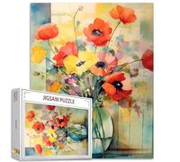 Puzzle di papaveri ad acquerello per adulti, 1000 pezzi, vaso di arte floreale colorata puzzle fiore fai da te puzzle per la decorazione della casa, regali di famiglia, puzzle perfetto per serate di