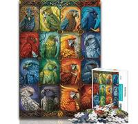 Puzzle di pappagalli animali per adulti e adolescenti, 1000 pezzi, giocattoli educativi per l'apprendimento, giochi per famiglie con poster abbinato e foglio di quiz, 50x75cm