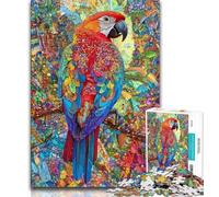 Puzzle di pappagalli per adulti e adolescenti, 1000 pezzi, antistress, per ammazzare il tempo durante le vacanze, con poster abbinato e foglio di quiz, 38x26cm