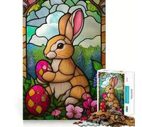 Puzzle di Pasqua con coniglietto in vetro colorato per ragazzi, 1000 pezzi, gioco cognitivo, hobby tranquillo, bordo premium, regalo di Natale 50x75cm