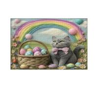 Puzzle di Pasqua con gatto blu russo primaverile, per adulti, 1000 pezzi, uova in feltro di lana, puzzle in legno, decorazioni stampate per feste di intrattenimento